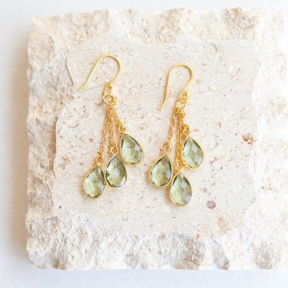 Earrings Sparkly Green Amethyst Gemstone Dangle Earrings Sterling Silver Post - Picture 2 of 8